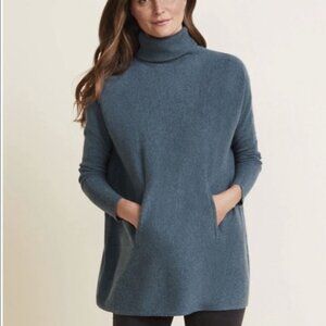 Garnet Hill Oversized Turtleneck Wool Cashmere  Blue Sweater Small Winter